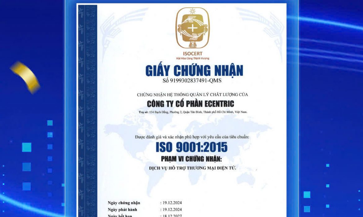 eCentric đạt chứng nhận ISO 9001:2015